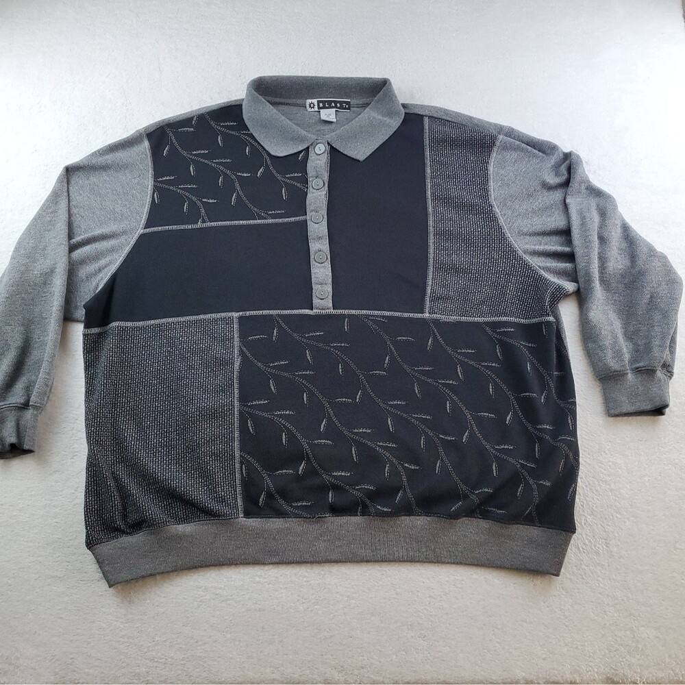 Y2k Blast Polo Shirt Mens Retro Long Sleeve Colorblock Textured Size Plus 2X
